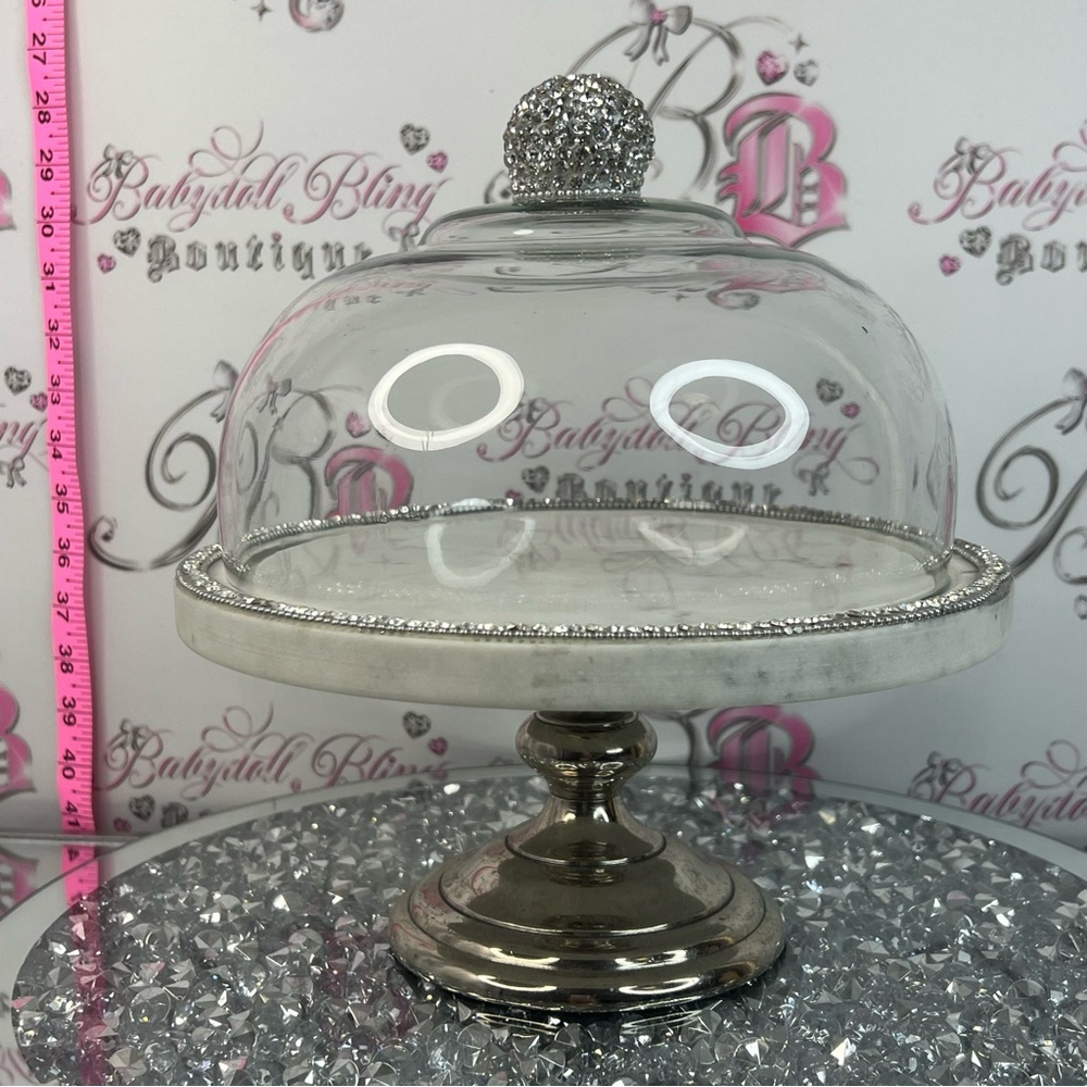 Glass Dome Cake Stand with Crystal Accent marble stone heavy stand bread etc